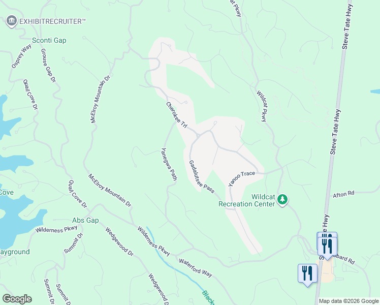 map of restaurants, bars, coffee shops, grocery stores, and more near Ahyoka Knoll in Dawson County