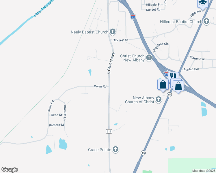 map of restaurants, bars, coffee shops, grocery stores, and more near 600 Owen Road in New Albany