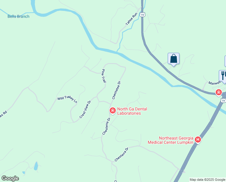 map of restaurants, bars, coffee shops, grocery stores, and more near 91 Chestatee Drive in Dahlonega