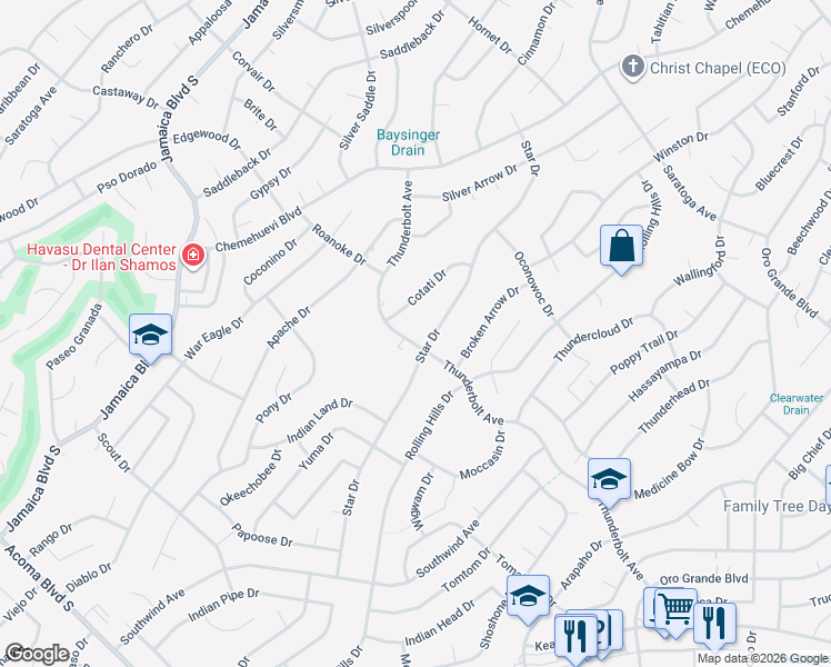 map of restaurants, bars, coffee shops, grocery stores, and more near 751 Thunderbolt Avenue in Lake Havasu City