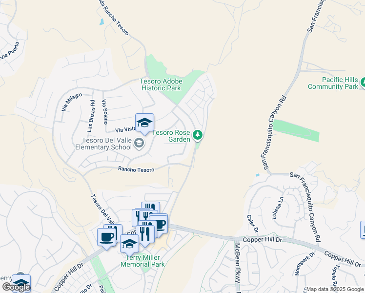 map of restaurants, bars, coffee shops, grocery stores, and more near 23806 Mission Puebla in Santa Clarita