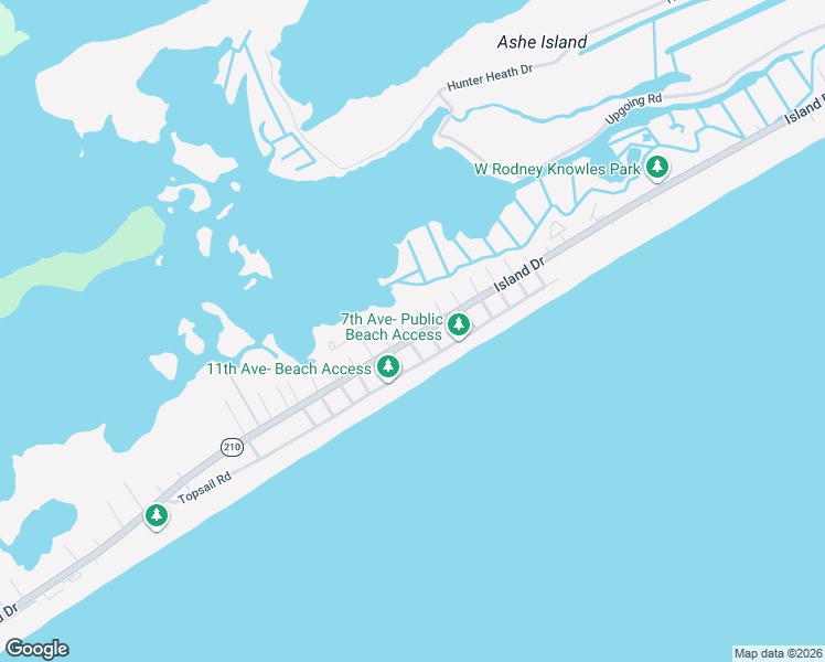 map of restaurants, bars, coffee shops, grocery stores, and more near 7302 10th Avenue in North Topsail Beach