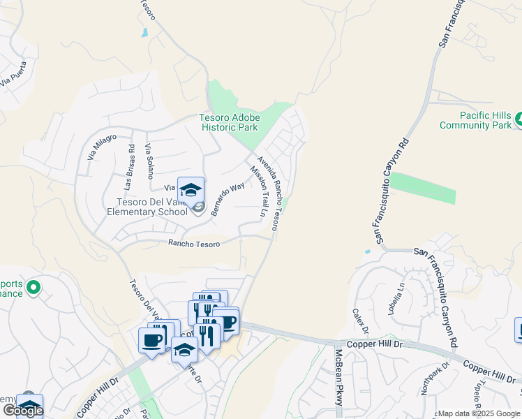 map of restaurants, bars, coffee shops, grocery stores, and more near 29172 Mission Trail Lane in Santa Clarita