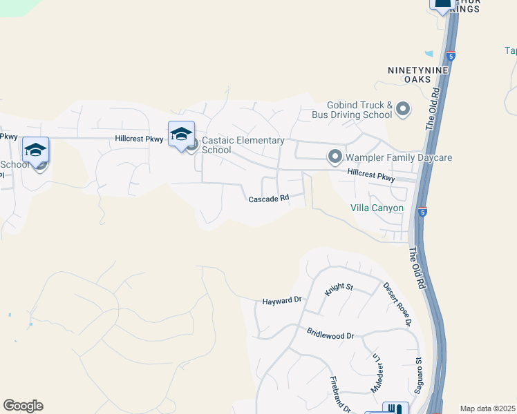 map of restaurants, bars, coffee shops, grocery stores, and more near 28204 Cascade Road in Castaic