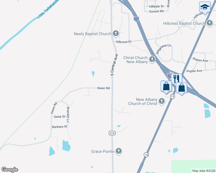 map of restaurants, bars, coffee shops, grocery stores, and more near 600-622 Owen Road in New Albany