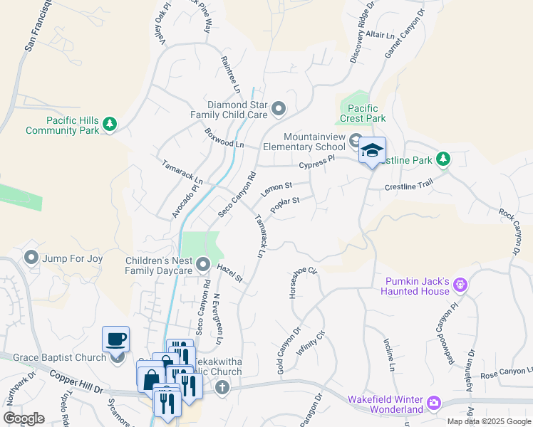 map of restaurants, bars, coffee shops, grocery stores, and more near 22436 Laurel Place in Santa Clarita