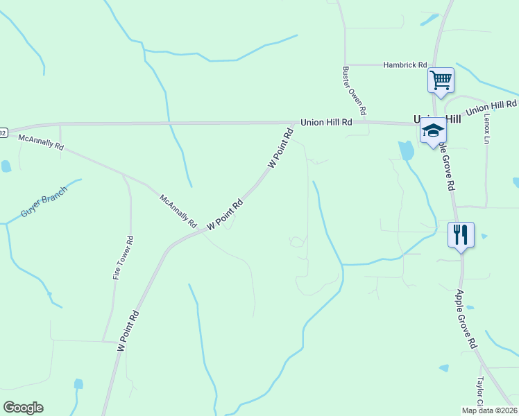 map of restaurants, bars, coffee shops, grocery stores, and more near 150 West Point Road in Morgan County