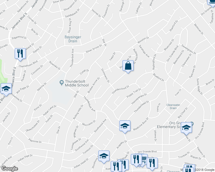map of restaurants, bars, coffee shops, grocery stores, and more near 681 Rolling Hills Drive in Lake Havasu City