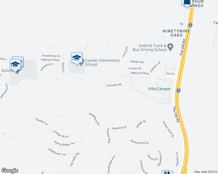 map of restaurants, bars, coffee shops, grocery stores, and more near 28204 Cascade Road in Castaic