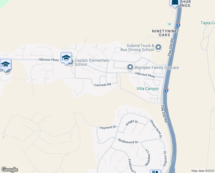 map of restaurants, bars, coffee shops, grocery stores, and more near 28042 Cascade Road in Castaic