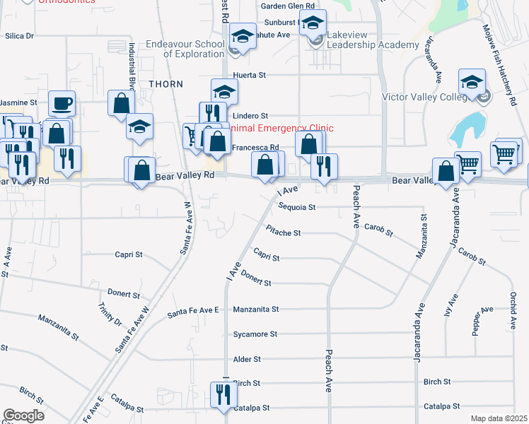 map of restaurants, bars, coffee shops, grocery stores, and more near 12034 I Avenue in Hesperia