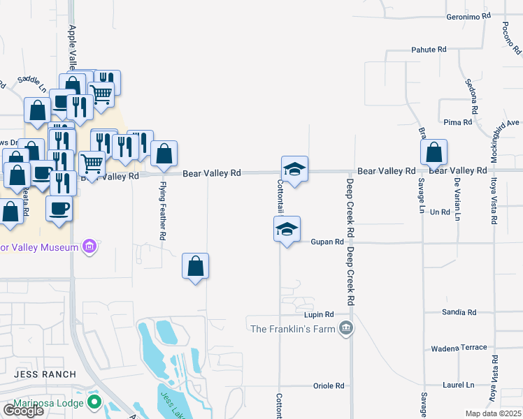map of restaurants, bars, coffee shops, grocery stores, and more near 19773 Bear Valley Road in Apple Valley