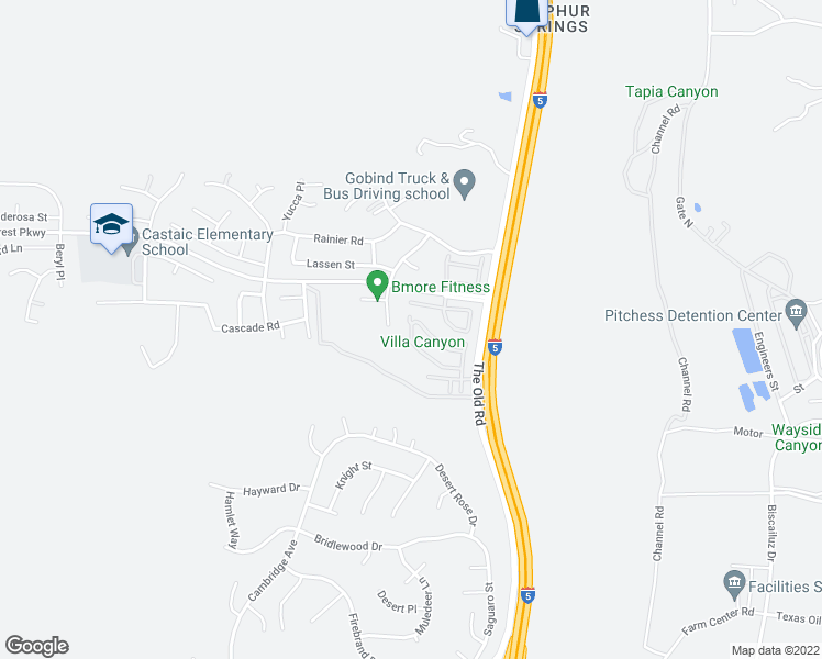 map of restaurants, bars, coffee shops, grocery stores, and more near 27732 Elkwood Lane in Castaic