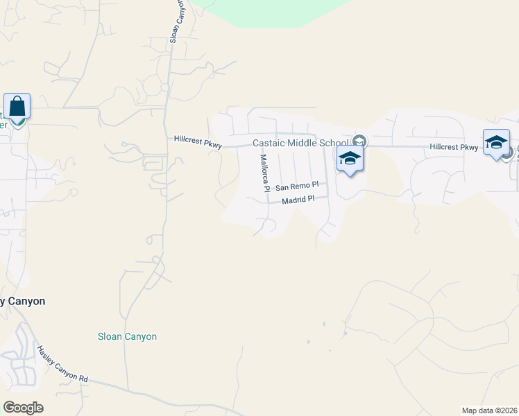 map of restaurants, bars, coffee shops, grocery stores, and more near 29099 Madrid Place in Castaic