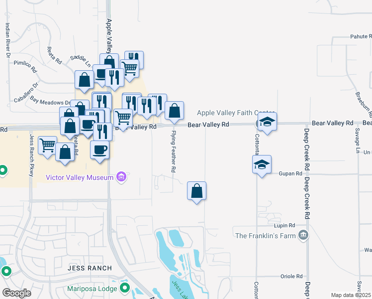 map of restaurants, bars, coffee shops, grocery stores, and more near 19575 Bear Valley Road in Apple Valley