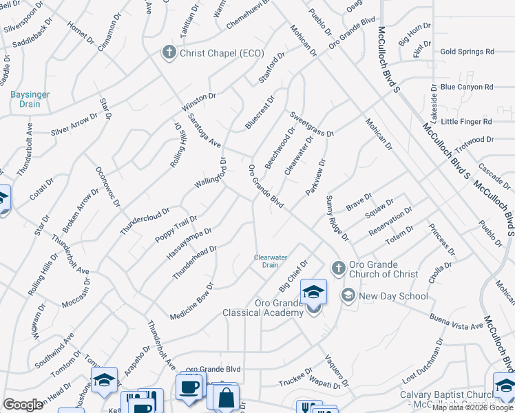 map of restaurants, bars, coffee shops, grocery stores, and more near 3475-3485 Oro Grande Boulevard in Lake Havasu City