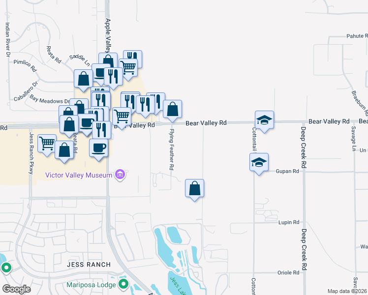 map of restaurants, bars, coffee shops, grocery stores, and more near 19661 Locust Lane in Apple Valley