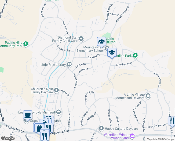 map of restaurants, bars, coffee shops, grocery stores, and more near in Santa Clarita