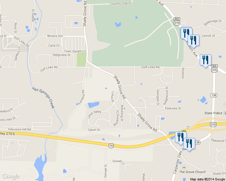 map of restaurants, bars, coffee shops, grocery stores, and more near 205 Lotus Place in Hot Springs