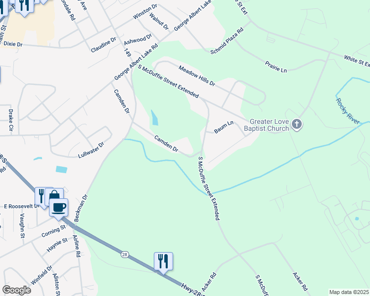 map of restaurants, bars, coffee shops, grocery stores, and more near 3155 Camden Drive in Anderson