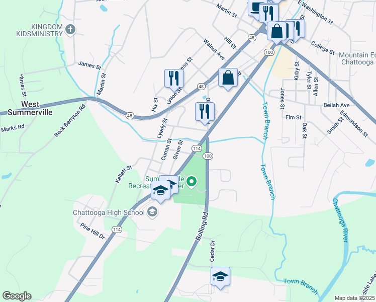 map of restaurants, bars, coffee shops, grocery stores, and more near 676 Georgia 114 in Summerville