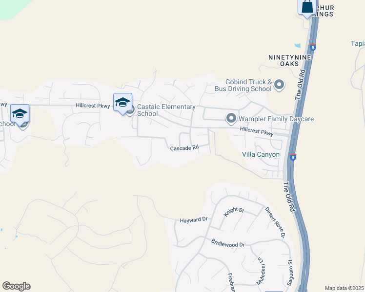 map of restaurants, bars, coffee shops, grocery stores, and more near 30352 Falls Drive in Castaic