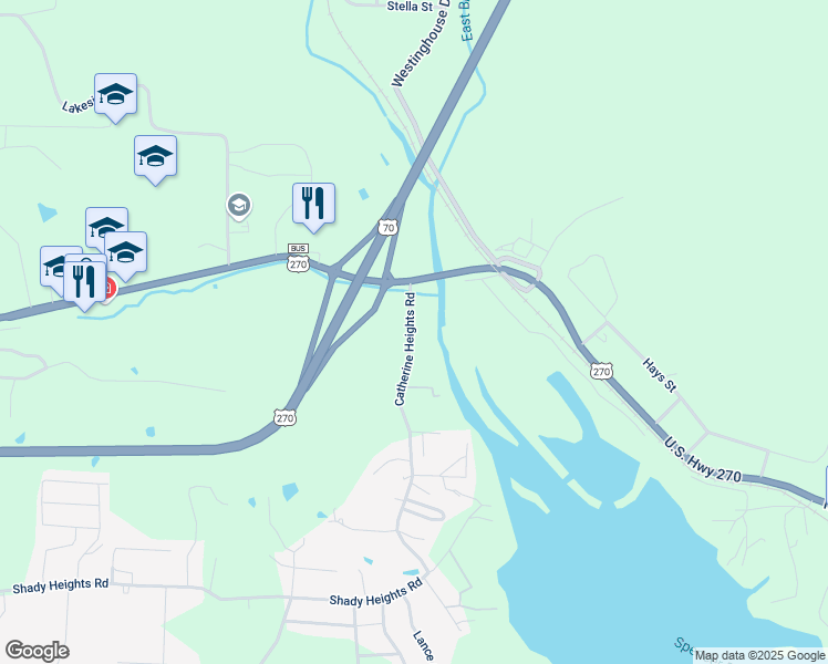 map of restaurants, bars, coffee shops, grocery stores, and more near 109 Catherine Heights Road in Hot Springs
