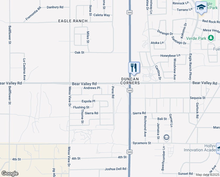 map of restaurants, bars, coffee shops, grocery stores, and more near 12069 Knight Court in Victorville