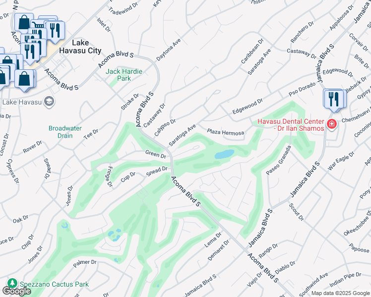 map of restaurants, bars, coffee shops, grocery stores, and more near 420 Acoma Boulevard South in Lake Havasu City