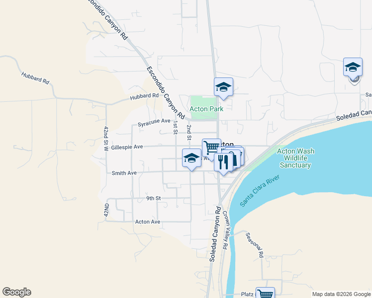 map of restaurants, bars, coffee shops, grocery stores, and more near 3808 Gillespie Avenue in Acton