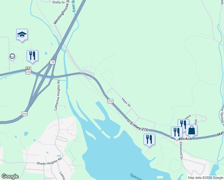 map of restaurants, bars, coffee shops, grocery stores, and more near 106 Lecroy Road in Hot Springs