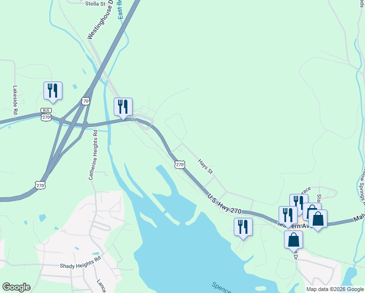 map of restaurants, bars, coffee shops, grocery stores, and more near 102 Dollie Circle in Hot Springs