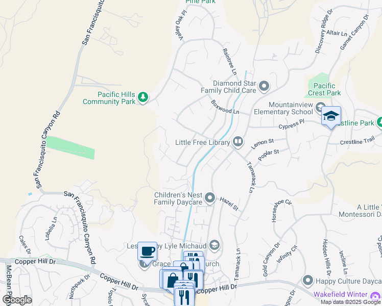 map of restaurants, bars, coffee shops, grocery stores, and more near 28602 Sugar Pine Way in Santa Clarita