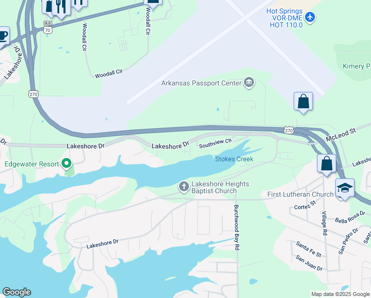 map of restaurants, bars, coffee shops, grocery stores, and more near 1811 R.V. Resort in Hot Springs