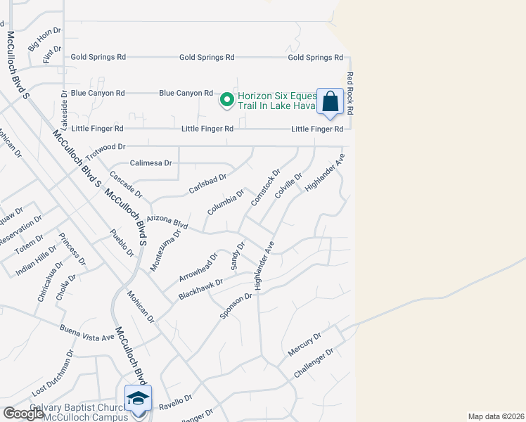 map of restaurants, bars, coffee shops, grocery stores, and more near 4142 Comstock Drive in Lake Havasu City