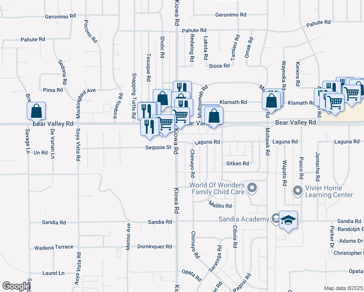 map of restaurants, bars, coffee shops, grocery stores, and more near 12009 Kiowa Road in Apple Valley