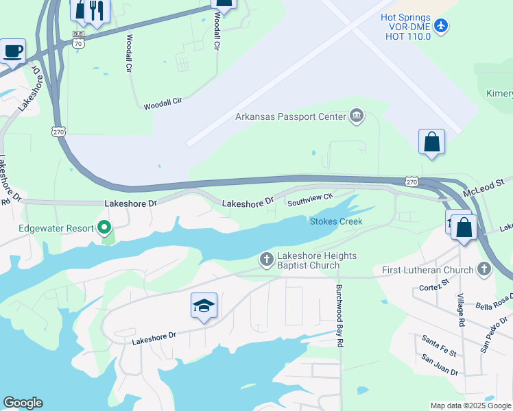 map of restaurants, bars, coffee shops, grocery stores, and more near 1811 R.V. Resort in Hot Springs