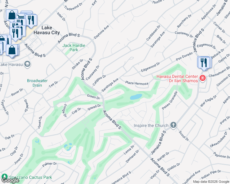 map of restaurants, bars, coffee shops, grocery stores, and more near Unnamed Road in Lake Havasu City