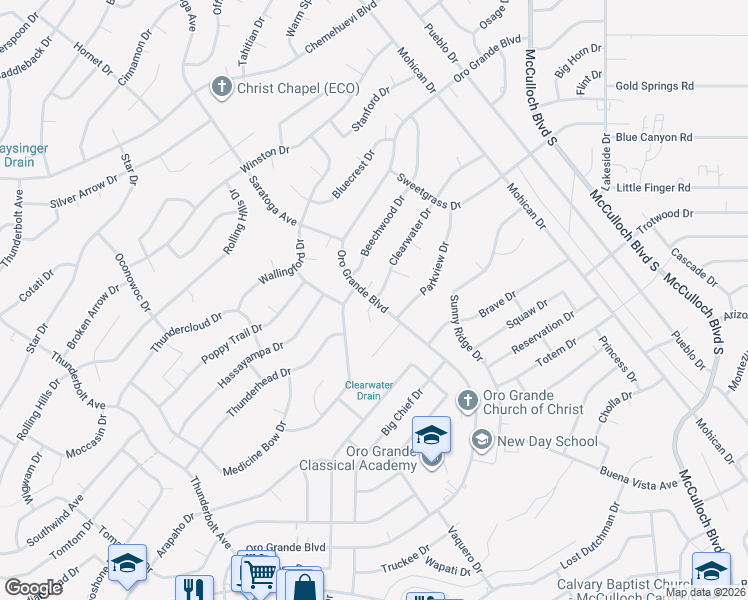 map of restaurants, bars, coffee shops, grocery stores, and more near 3475 Oro Grande Boulevard in Lake Havasu City