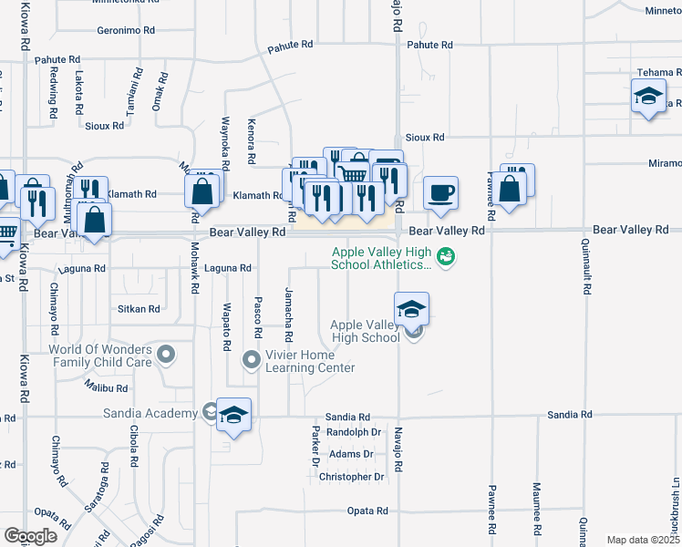 map of restaurants, bars, coffee shops, grocery stores, and more near 12008 Morning Star Road in Apple Valley