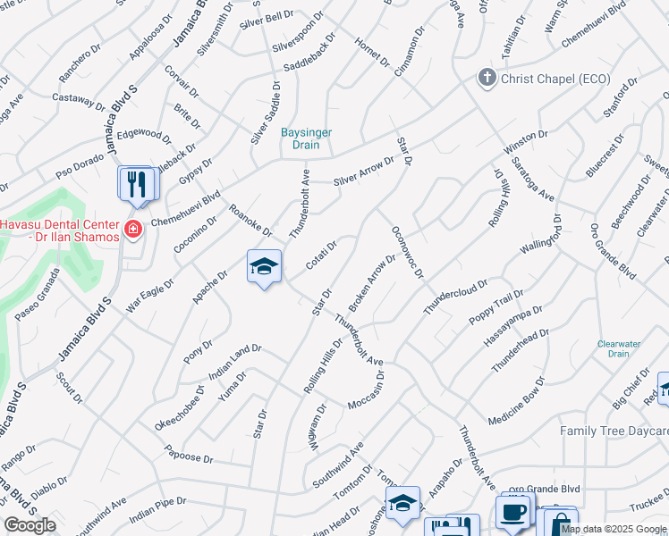 map of restaurants, bars, coffee shops, grocery stores, and more near 3165 Star Drive in Lake Havasu City