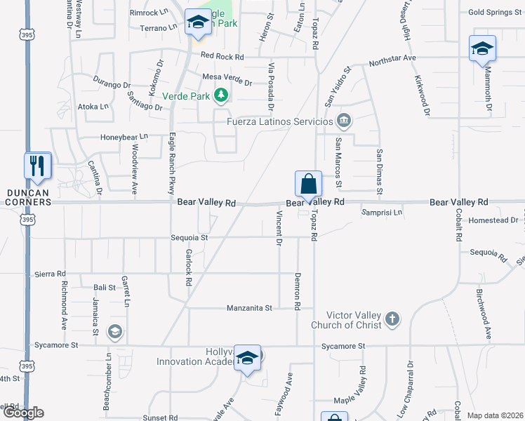 map of restaurants, bars, coffee shops, grocery stores, and more near 12787 Bear Valley Road in Victorville