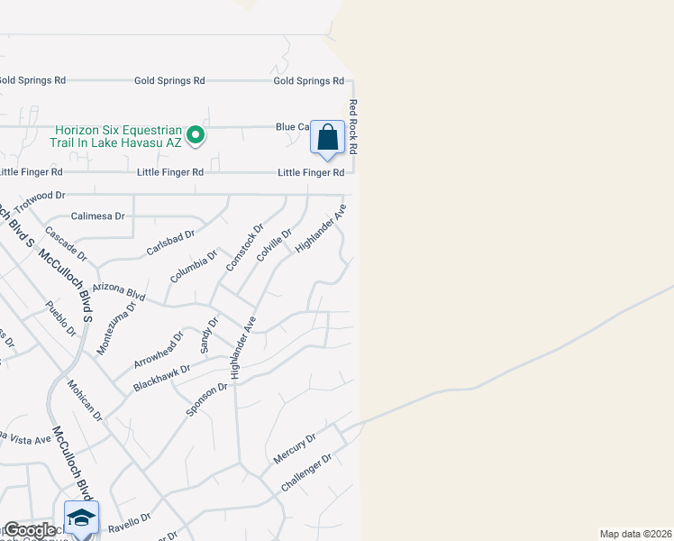 map of restaurants, bars, coffee shops, grocery stores, and more near 4311 Boulder Drive in Lake Havasu City