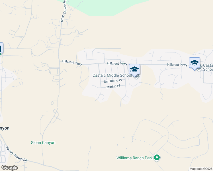 map of restaurants, bars, coffee shops, grocery stores, and more near 29081 Madrid Place in Castaic