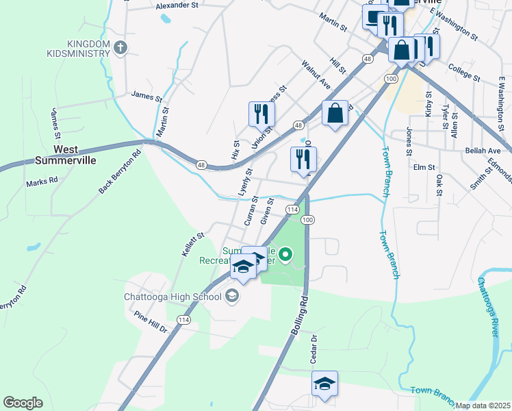 map of restaurants, bars, coffee shops, grocery stores, and more near 85 Curran Street in Summerville