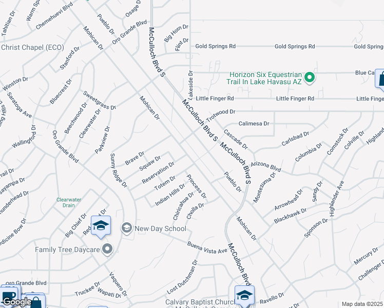 map of restaurants, bars, coffee shops, grocery stores, and more near 1190 Mohican Drive in Lake Havasu City