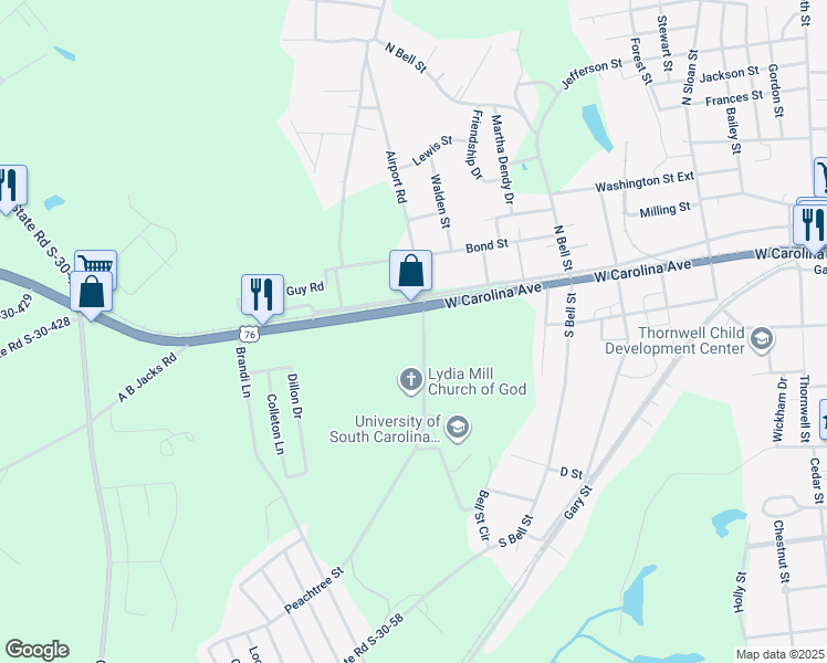 map of restaurants, bars, coffee shops, grocery stores, and more near 101 Peachtree Street in Clinton