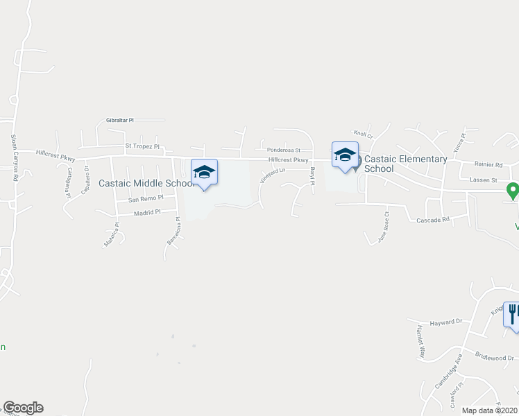 map of restaurants, bars, coffee shops, grocery stores, and more near 30411 Vineyard Lane in Castaic