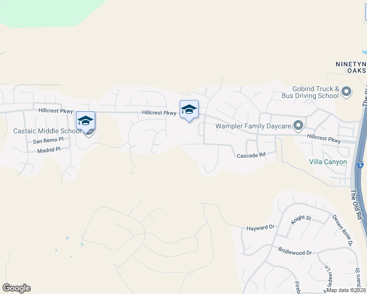 map of restaurants, bars, coffee shops, grocery stores, and more near 28454 Cascade Road in Castaic