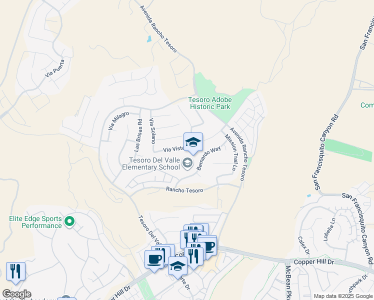 map of restaurants, bars, coffee shops, grocery stores, and more near 24022 Via Vista in Santa Clarita
